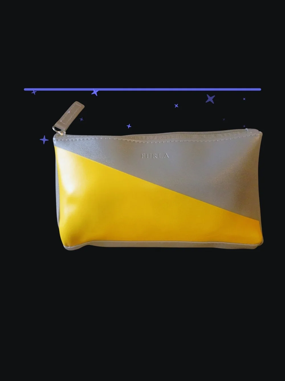 Furla Two-Tone Yellow & Gray Leather Zip Pouch